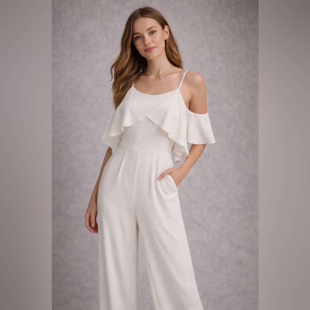 L’Atiste by Amy White‎ Ruffle Jumpsuit Wide Leg Off Shoulder Size L